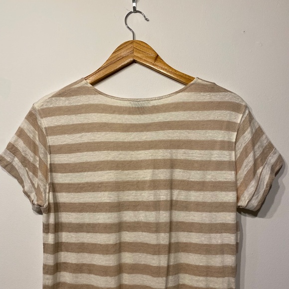 Theory Karelo L Striped V-Neck Linen T-Shirt Coastal Mini Dress - Picture 5 of 5